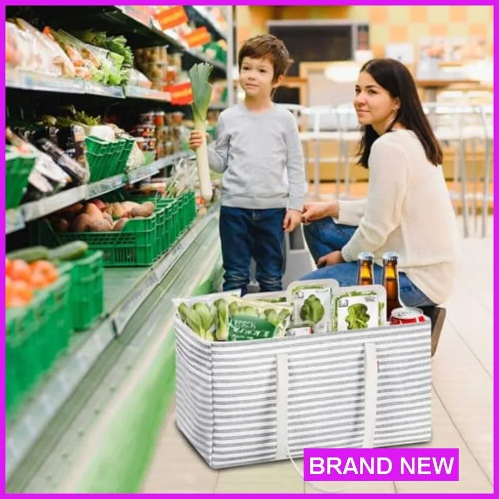 Standing Utility Tote Bag Foldable Reusable Grocery Storage Large Capacity